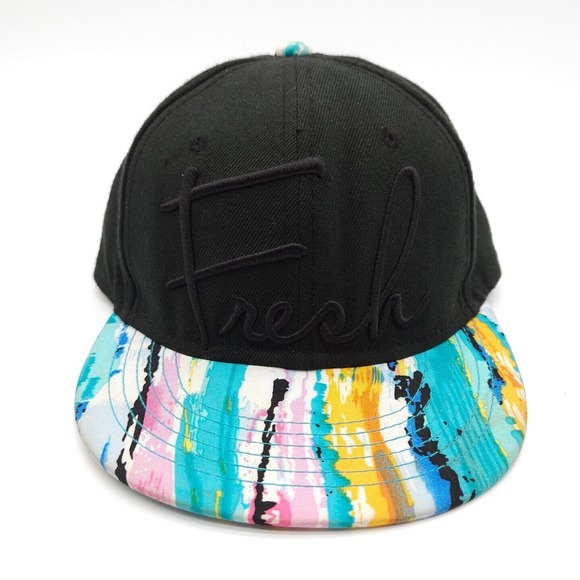 Neff Fresh Snapback Hat Embroidered Flat Bill Baseball Cap Paint Drip Wool Blend - Picture 2 of 7